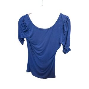 Womens Ruched Sleeve Top Scoop Neck Blouse‎ Navy Blue Elegant